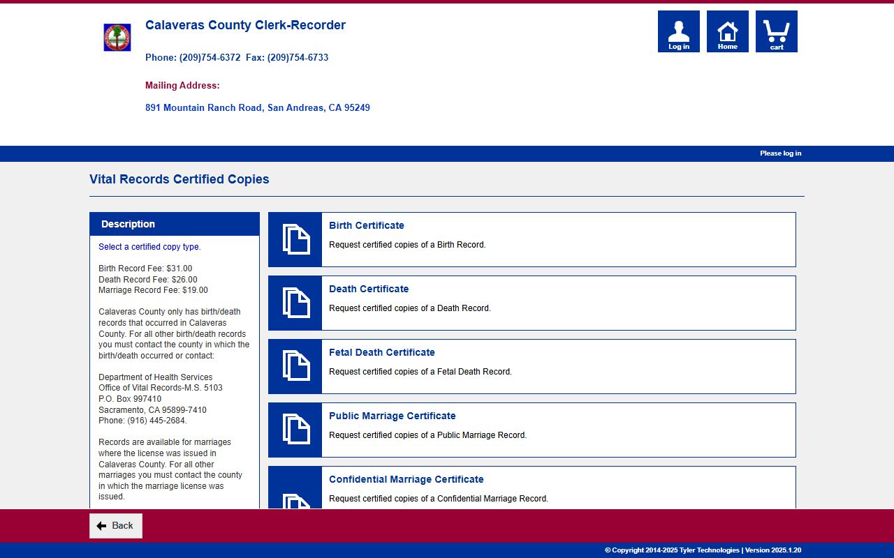 Calaveras County self-service portal