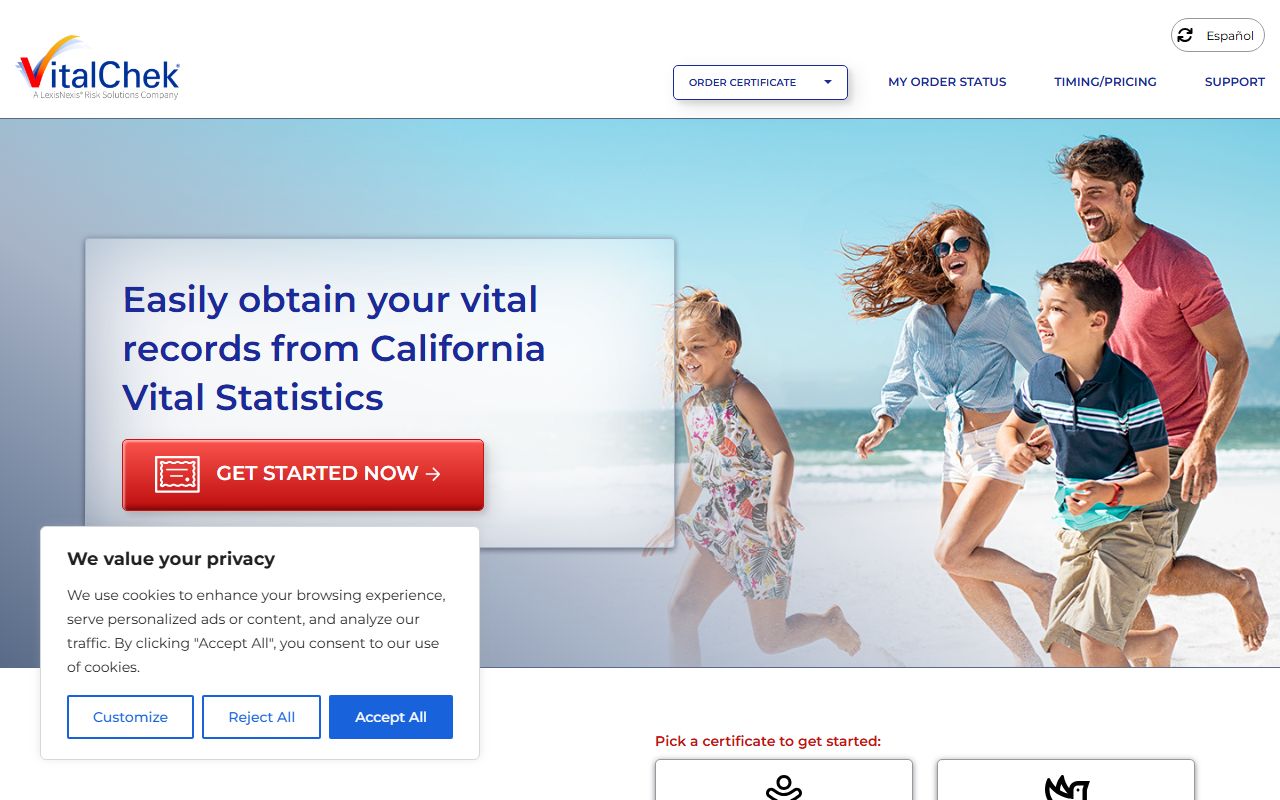 VitalChek online ordering portal for California death certificates